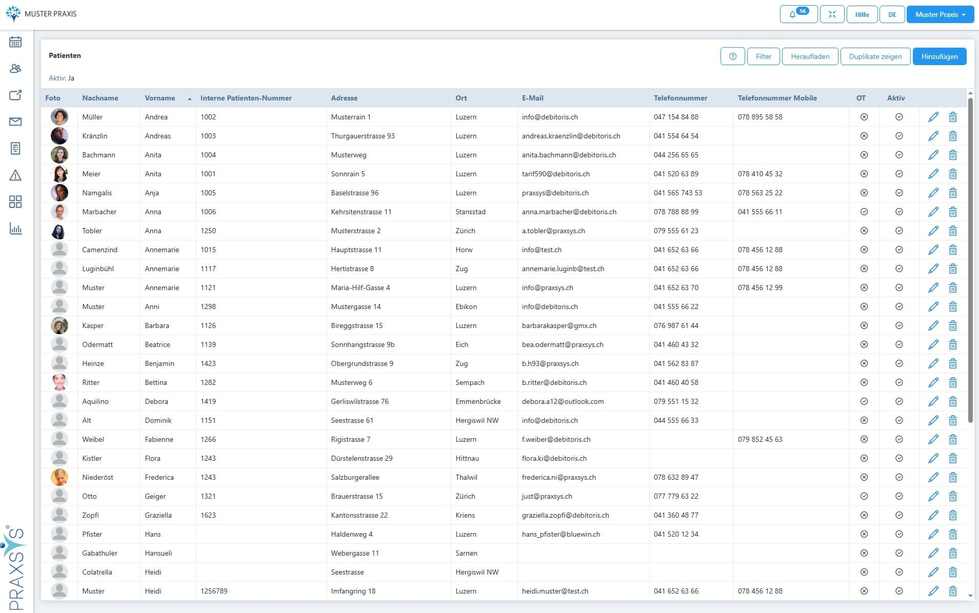 PRAXSYS patient data management with physiotherapy history